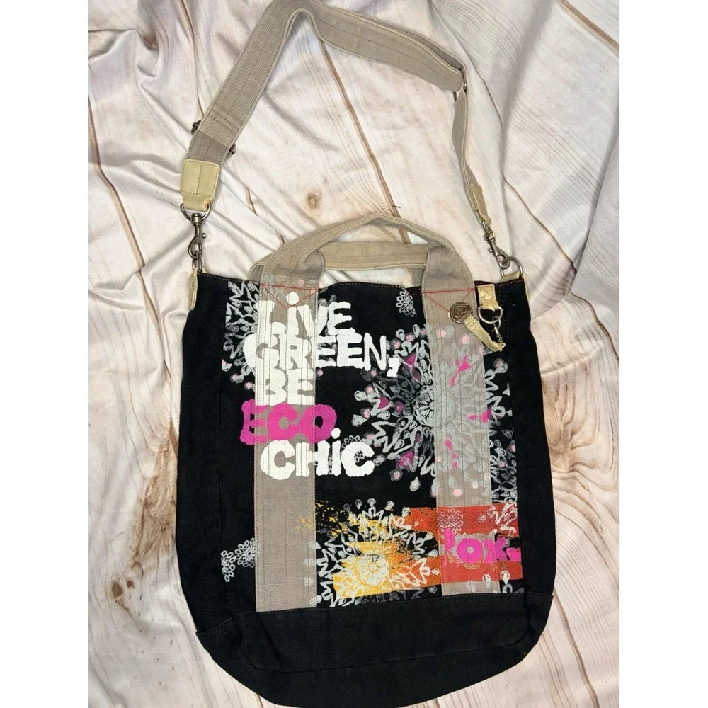Vintage Y2K Roxy Limited Edition Graffiti Tote Bag Canvas Large Boho Chic